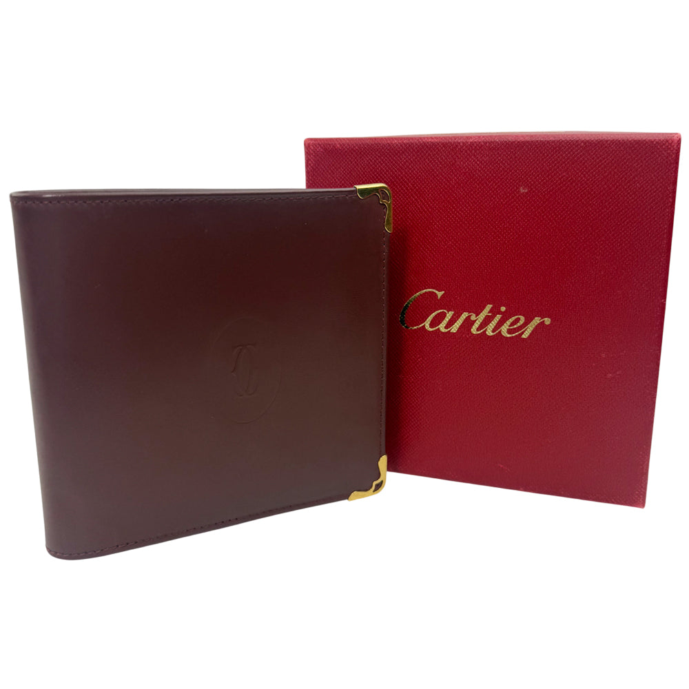 CARTIER Must Line Leather Bifold Wallet Purse Bordeaux LHQ987