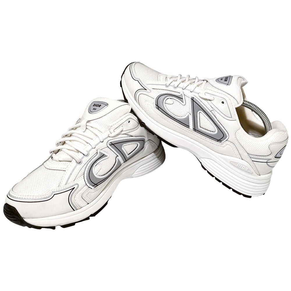 CHRISTIAN DIOR B30 Trainers Fabric Leather White Grey Size 9 UK LHQ99