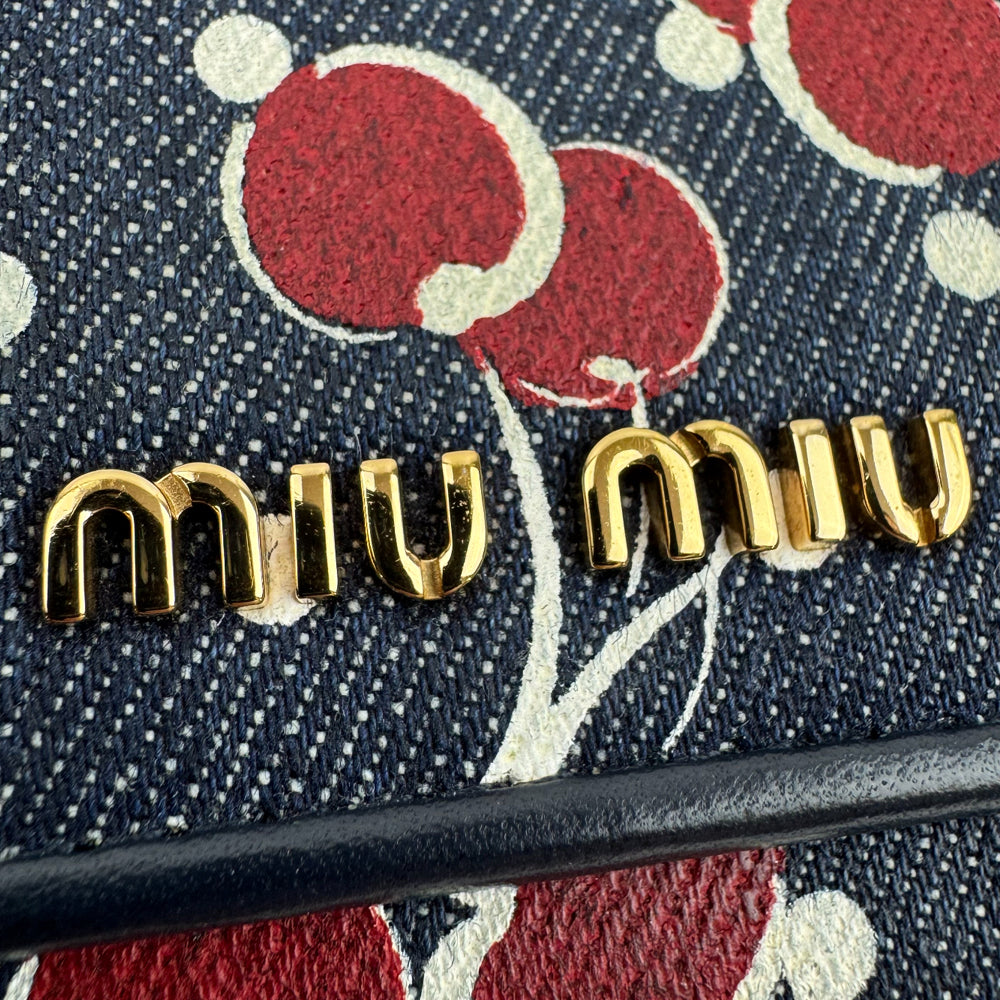 MIU MIU Denim Cherry Pattern Wallet Purse LHQ993