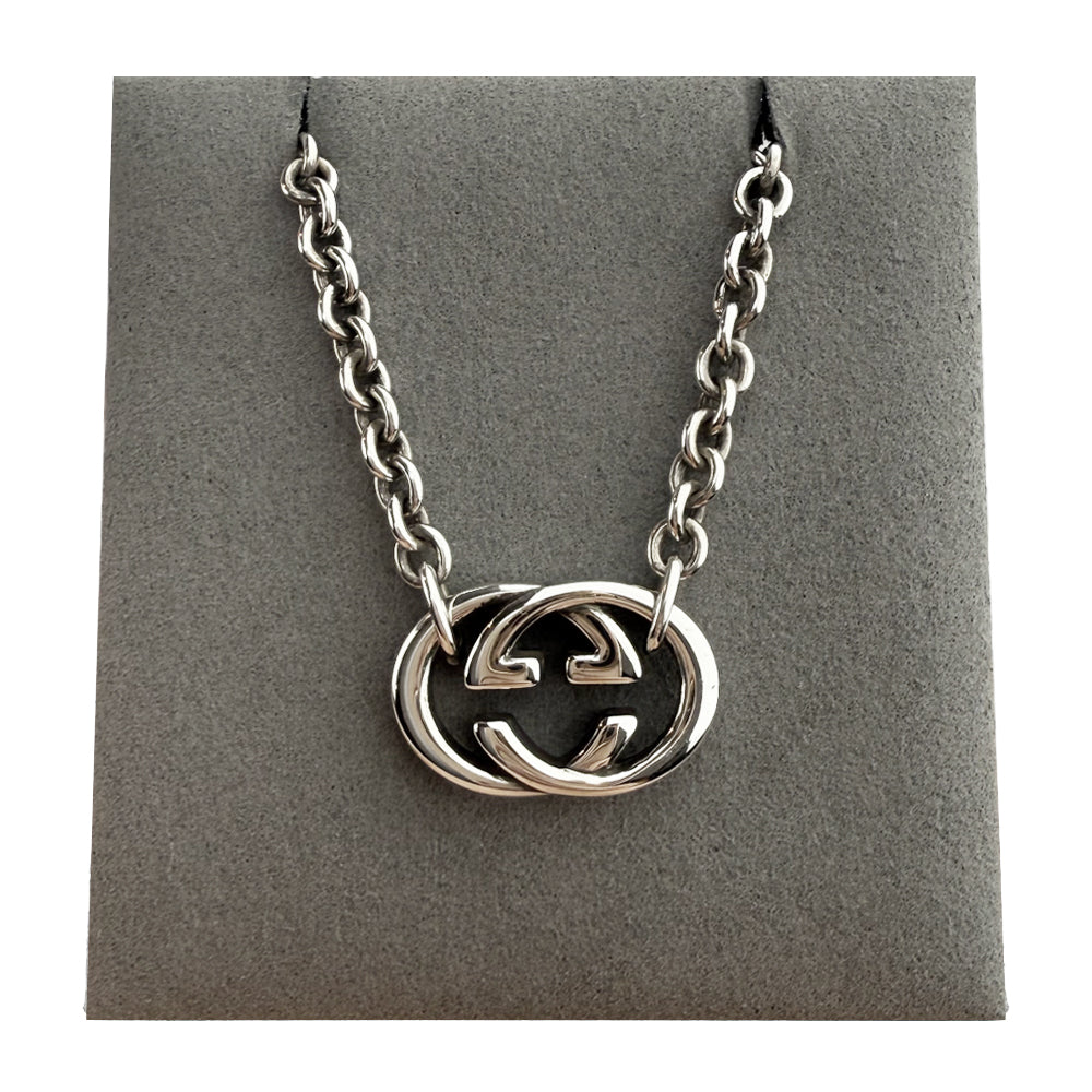 GUCCI Interlocking GG Silver Necklace LHQ994