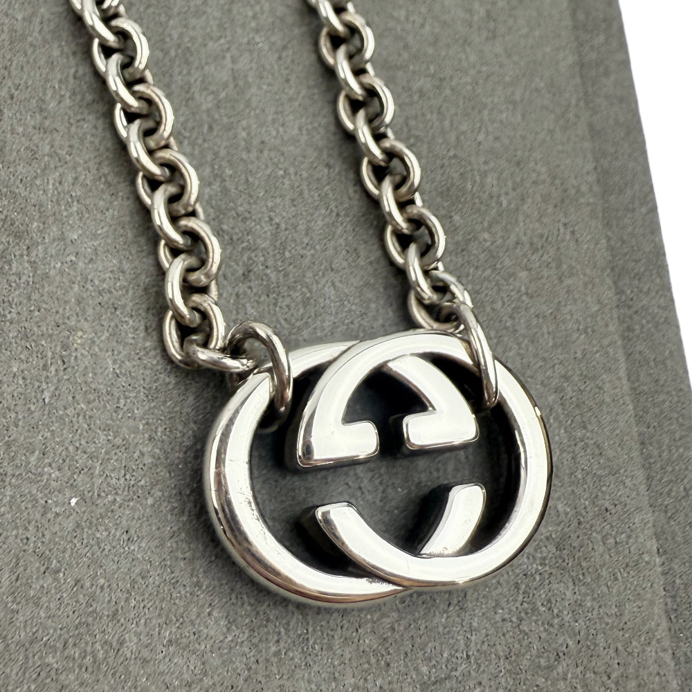 GUCCI Interlocking GG Silver Necklace LHQ994