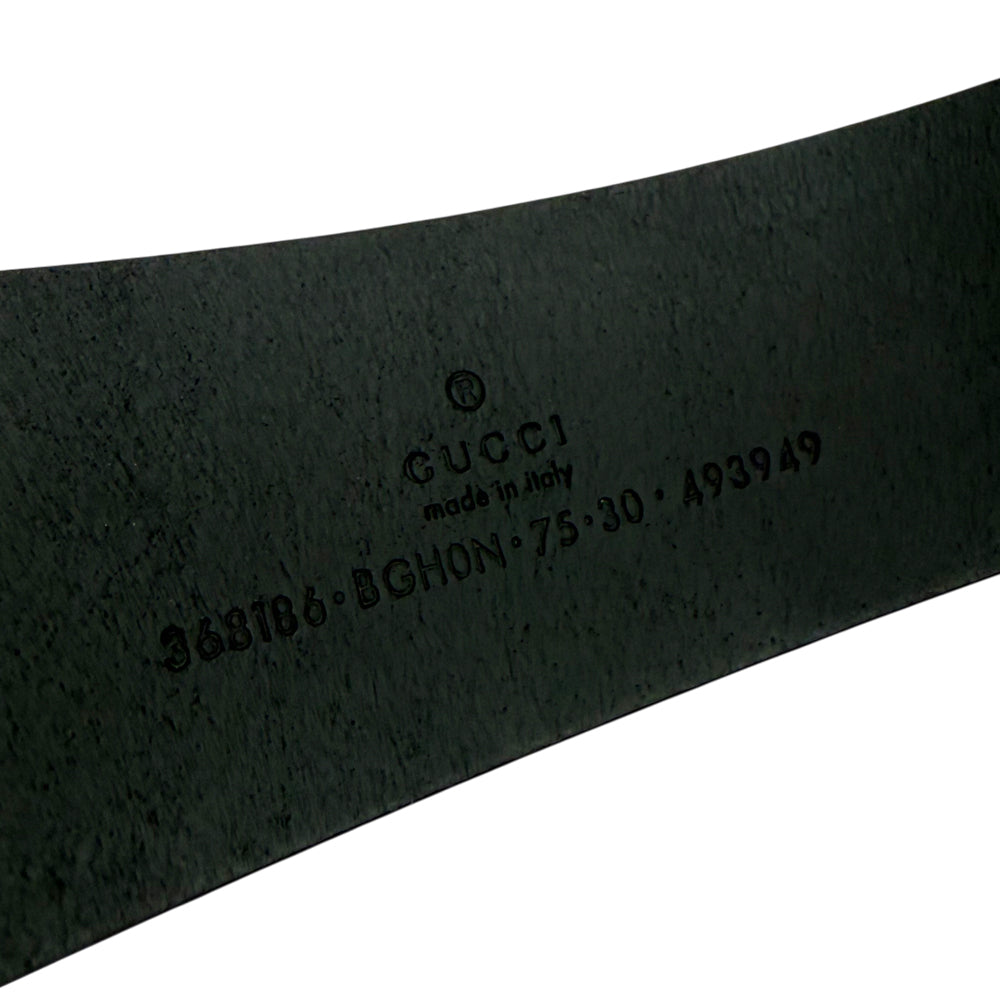 GUCCI Interlocking GG Black Leather Silver Buckle Belt Size 30" LHQ995