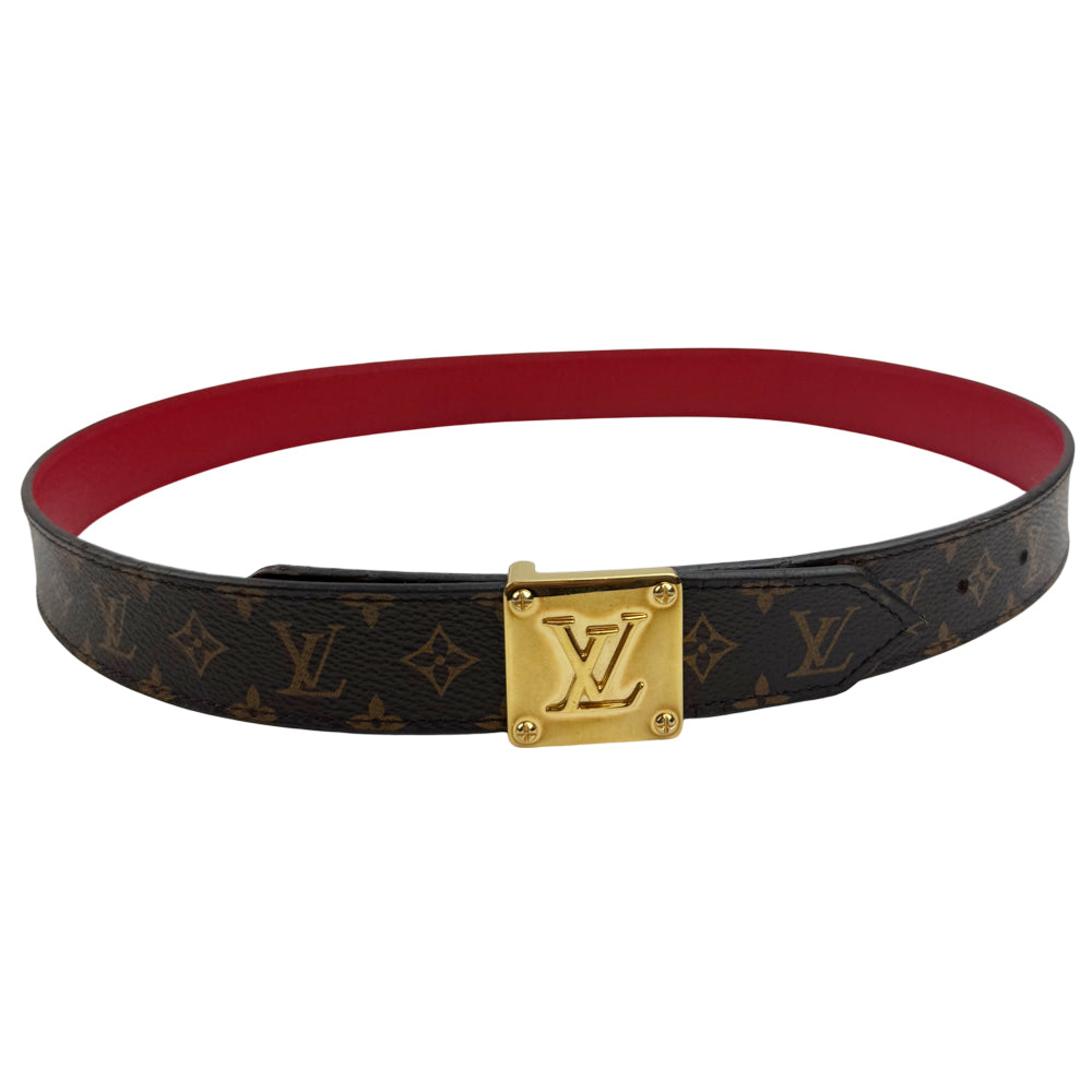 LOUIS VUITTON Monogram Reversible Red Leather Belt Size 32 LHQ997