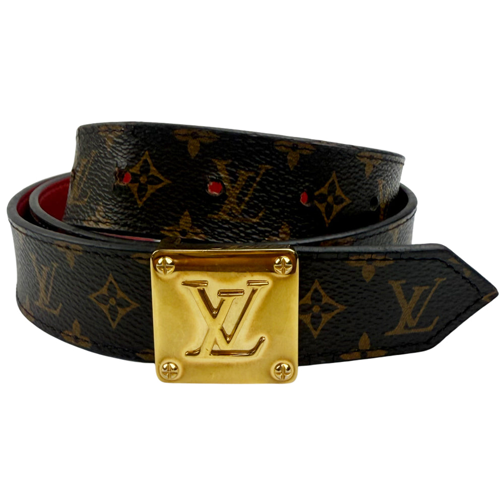 LOUIS VUITTON Monogram Reversible Red Leather Belt Size 32 LHQ997
