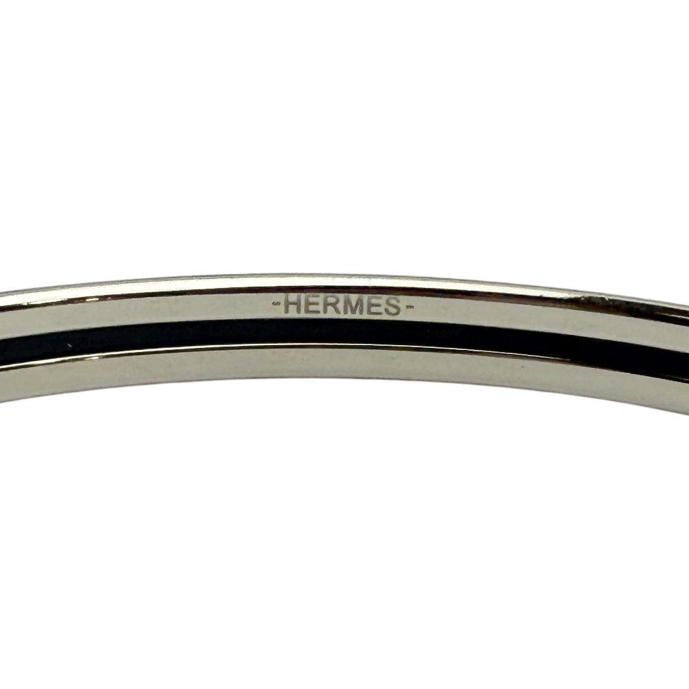 HERMES Silver Enamel Pink Bangle Bracelet LHQ999