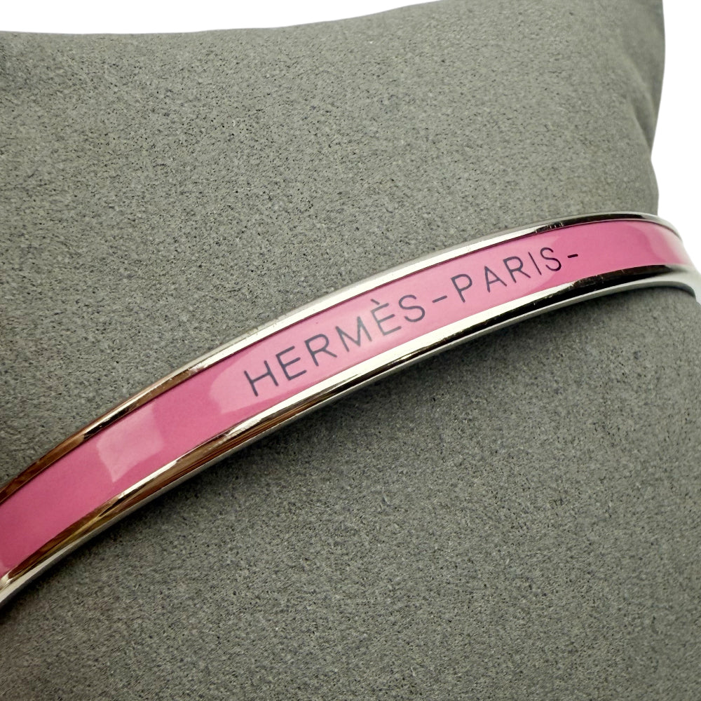 HERMES Silver Enamel Pink Bangle Bracelet LHQ999