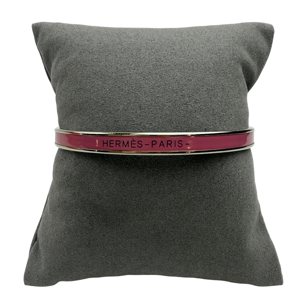 HERMES Silver Enamel Pink Bangle Bracelet LHQ999