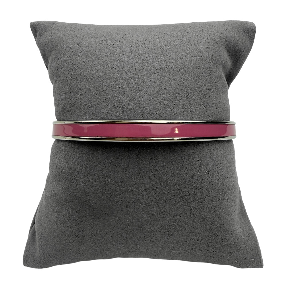 HERMES Silver Enamel Pink Bangle Bracelet LHQ999