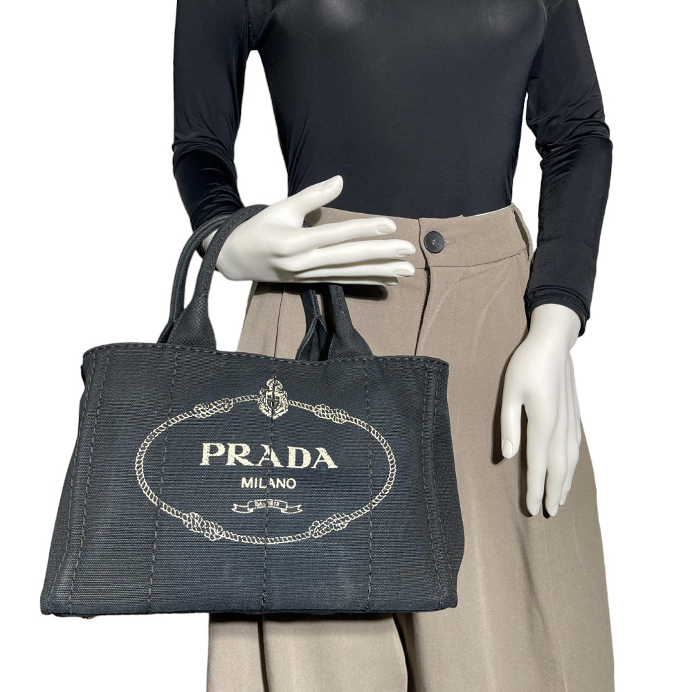 PRADA Canapa Tote Bolso Lona Negro LHQ97