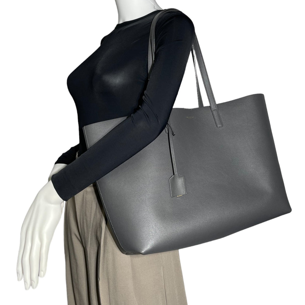 SAINT LAURENT Shopper Grey Leather Tote Bag LHQ151