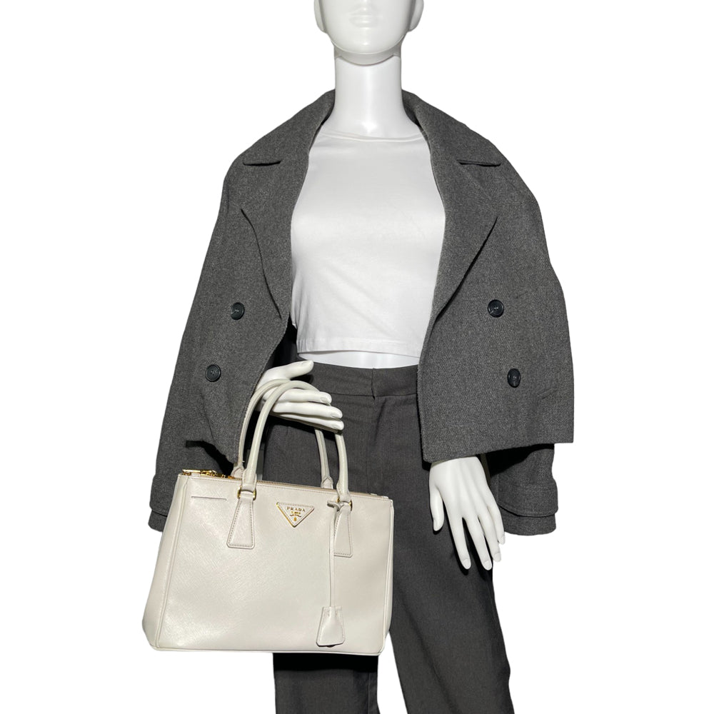 PRADA Galleria White Leather Tote Bag LHQ93