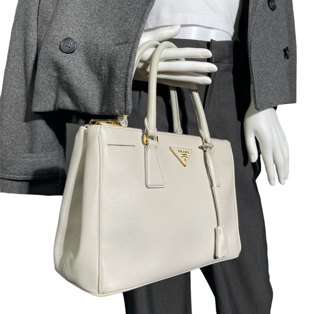 PRADA Galleria White Leather Tote Bag LHQ93