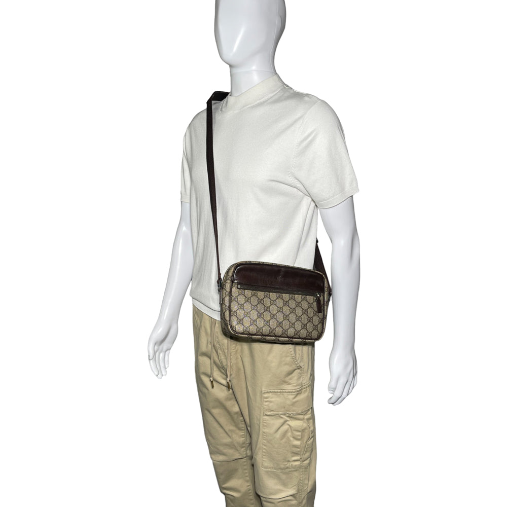 Bolso crossbody GUCCI GG Supreme de lona de PVC marrón y piel marrón LHQ08