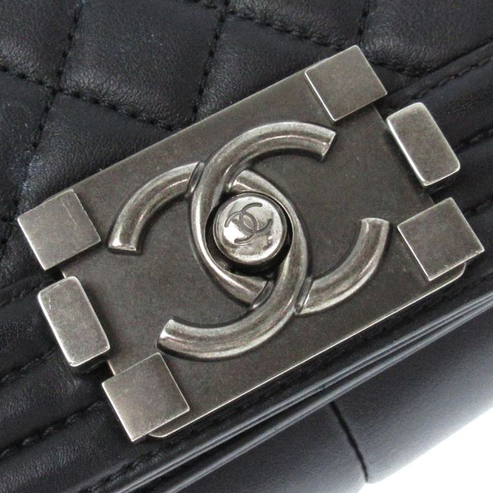 CHANEL Boy Chanel/Matelasse Shoulder Bag Black Lambskin Women's RES01