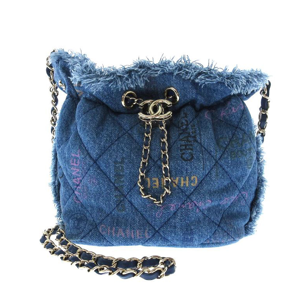 CHANEL Matelasse Shoulder Bag Blue Denim Women's RES21