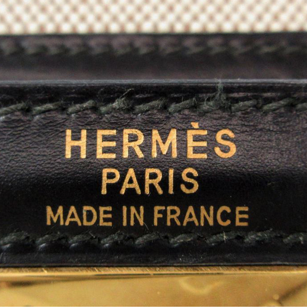 HERMES Kelly 28 Handtasche Creme Schwarz Toile Box Calf RES22