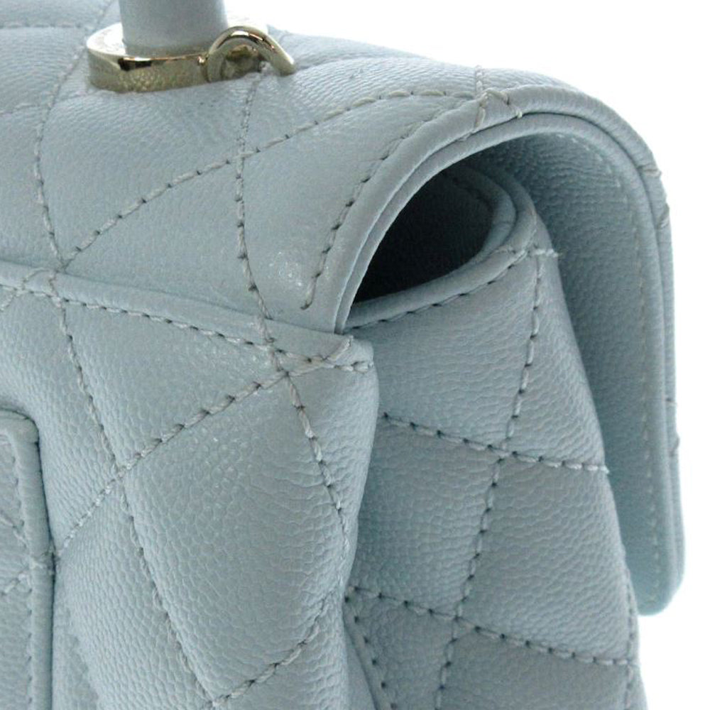 CHANEL Matelasse Top Handle Mini Flap Handbag Light Blue Women's RES31