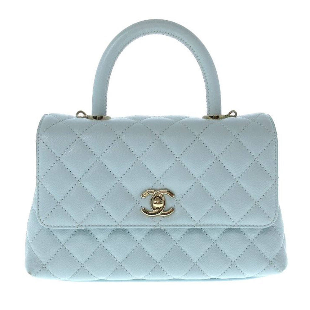 CHANEL Matelasse Top Handle Mini Flap Handtasche Hellblau Women's RES31