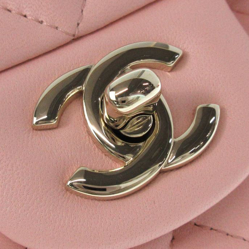 CHANEL Matelasse Top Handle Mini Flap Umhängetasche Rosa Lammfell Damen RES32