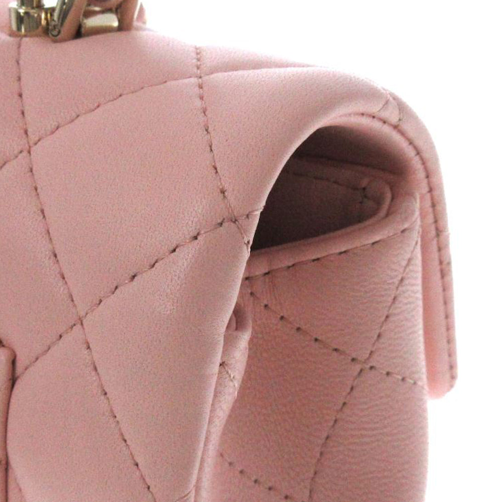 CHANEL Matelasse Top Handle Mini Flap Shoulder Bag Pink Lambskin Women's RES32