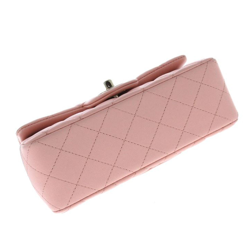 CHANEL Matelasse Top Handle Mini Flap Umhängetasche Rosa Lammfell Damen RES32