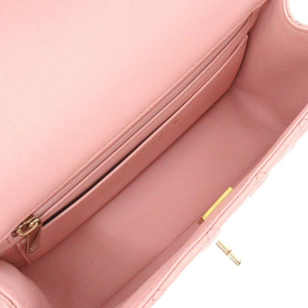 CHANEL Matelasse Top Handle Mini Flap Shoulder Bag Pink Lambskin Women's RES32