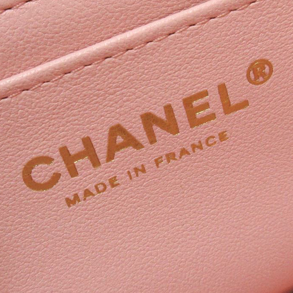 CHANEL Matelasse Top Handle Mini Flap Umhängetasche Rosa Lammfell Damen RES32