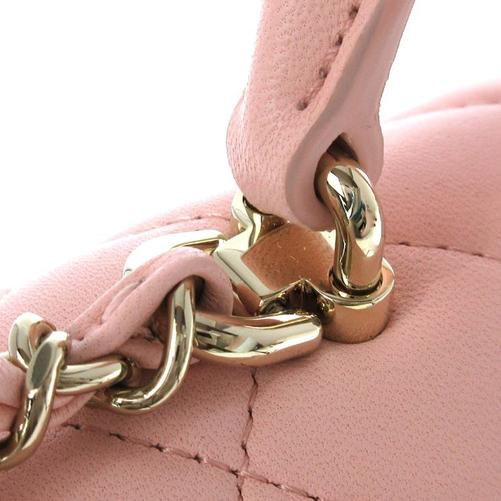 CHANEL Matelasse Top Handle Mini Flap Shoulder Bag Pink Lambskin Women's RES32