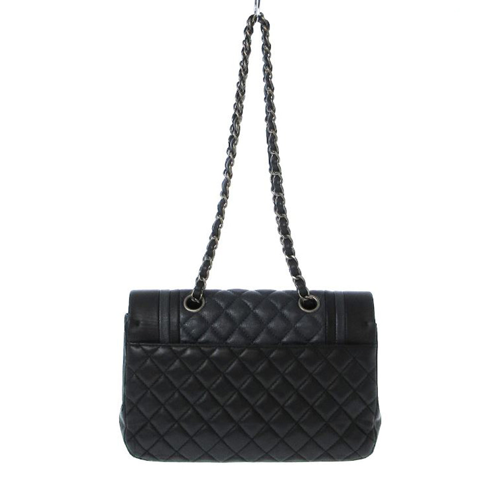 CHANEL Matelasse Shoulder Bag Dark Navy Black Lambskin Leather Women's RES36