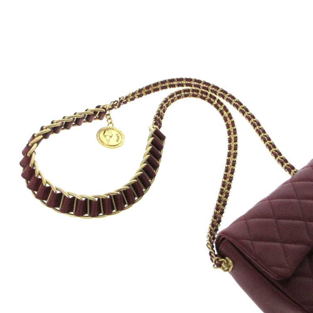 CHANEL Mini Matelasse Piccola Patta Borsa a tracolla Bordeaux Caviale Pelle Donna RES37