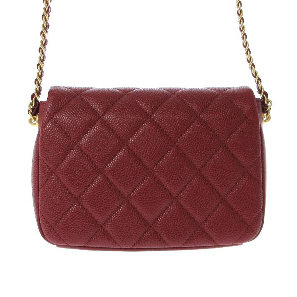 CHANEL Mini Matelasse Kleine Klappe Umhängetasche Bordeaux Kaviarhaut Damen RES37