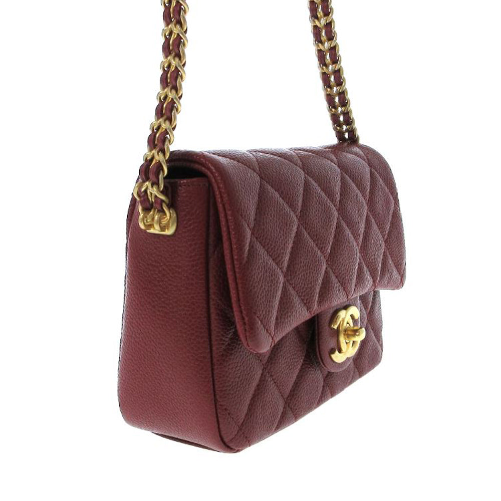 CHANEL Mini Matelasse Kleine Klappe Umhängetasche Bordeaux Kaviarhaut Damen RES37