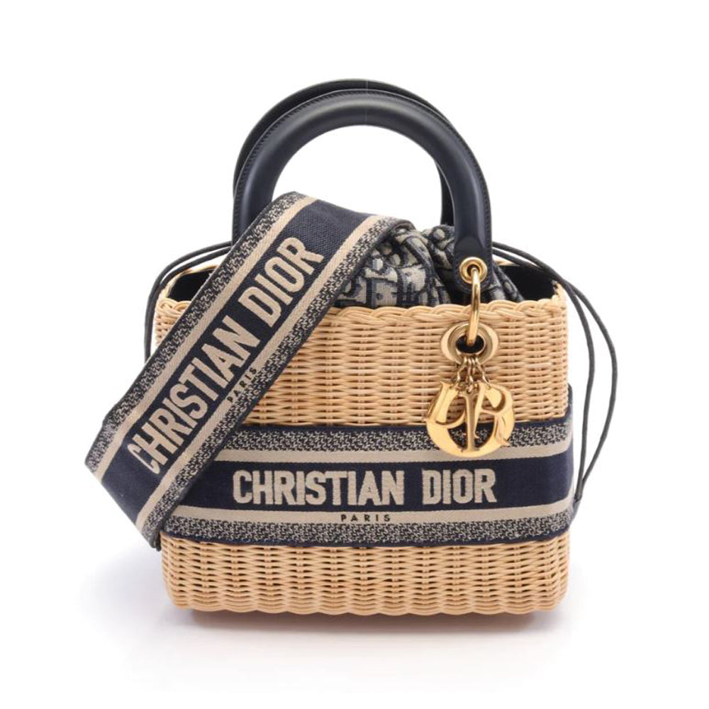 CHRISTIAN DIOR Lady Dior Medium Wicker & Dior Oblique Jacquard Basket Handtasche RES39