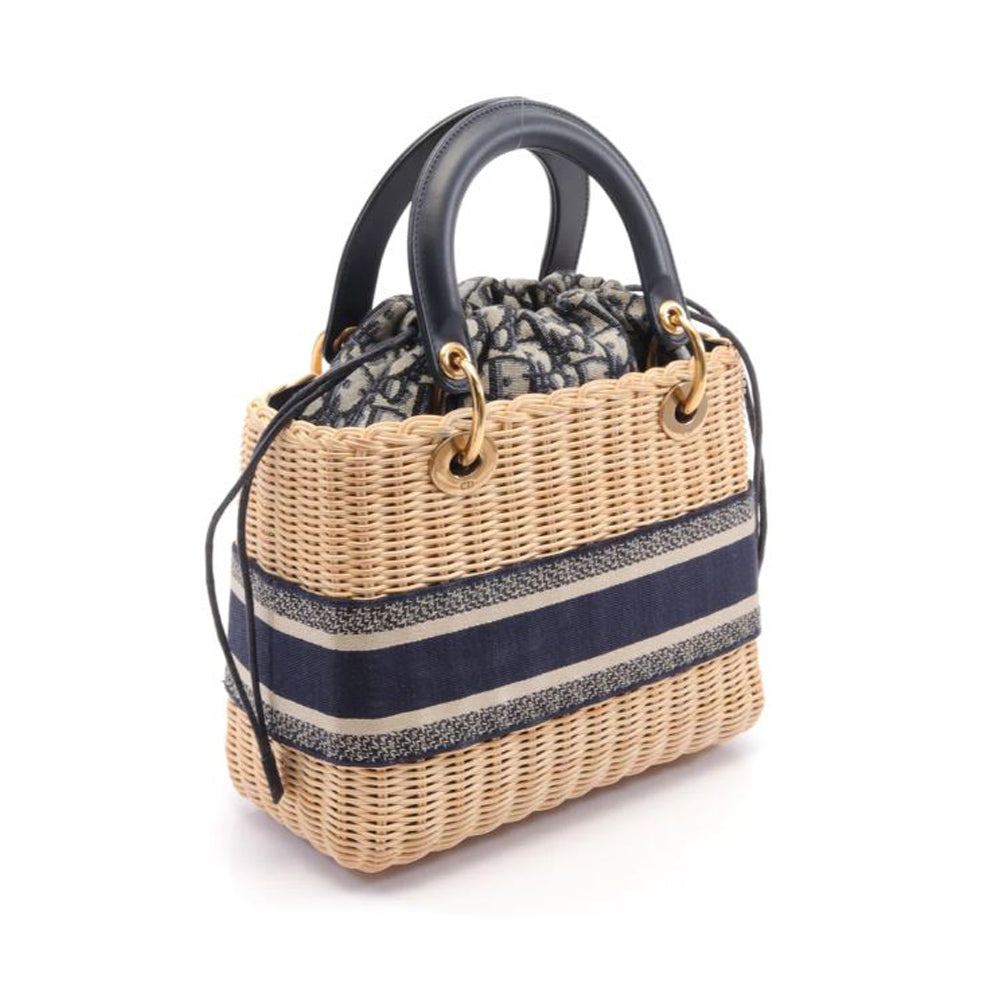 CHRISTIAN DIOR Lady Dior Medium Wicker & Dior Oblique Jacquard Basket Handbag RES39