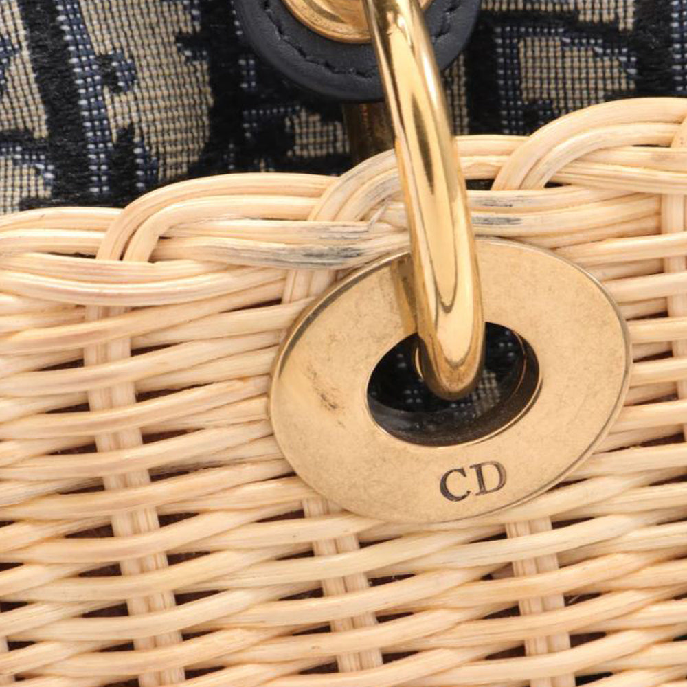 CHRISTIAN DIOR Lady Dior Medium Wicker & Dior Oblique Jacquard Basket Handtasche RES39