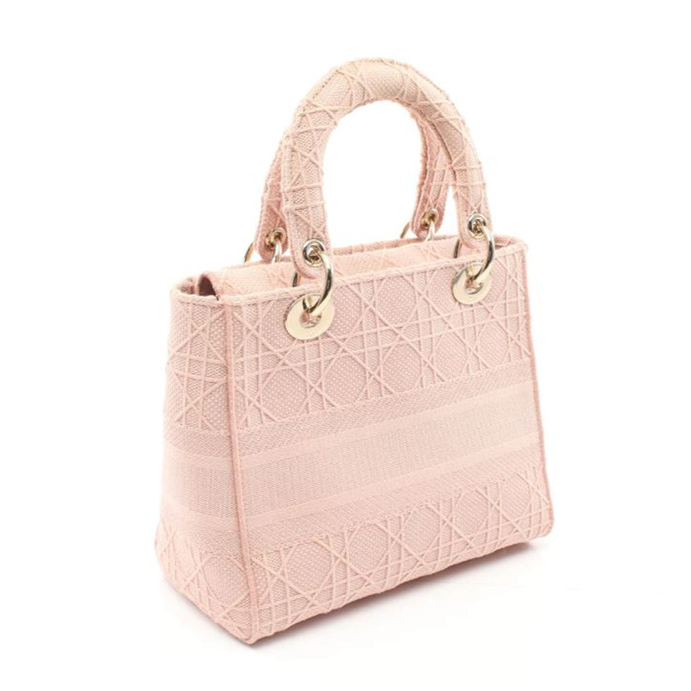 CHRISTIAN DIOR Lady D-Lite Bolso Mediano Lona Rosa RES40