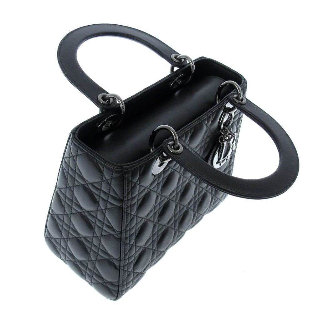 CHRISTIAN DIOR Lady Dior Medium Sac à main noir en cuir d'agneau Femmes RES42