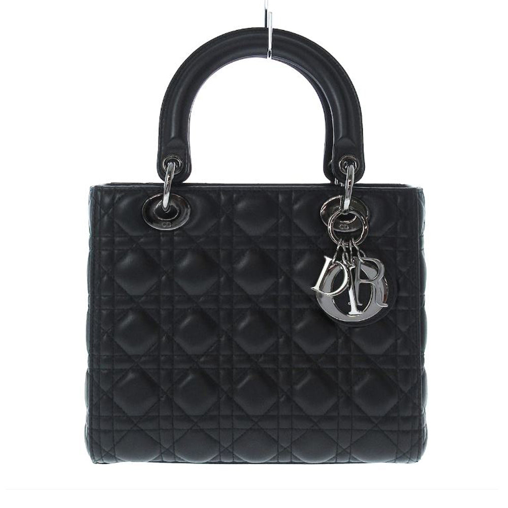 CHRISTIAN DIOR Lady Dior Medium Sac à main noir en cuir d'agneau Femmes RES42