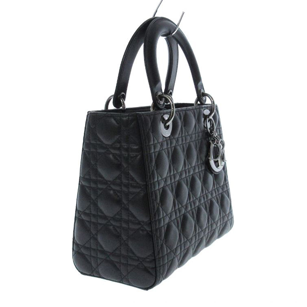 CHRISTIAN DIOR Lady Dior Medium Sac à main noir en cuir d'agneau Femmes RES42