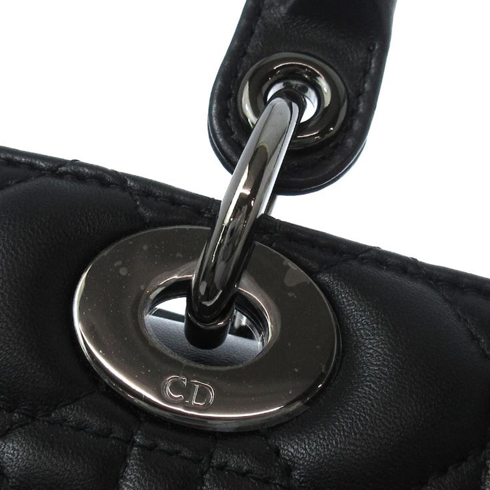 CHRISTIAN DIOR Lady Dior Medium Handbag Black Lambskin Women's RES42