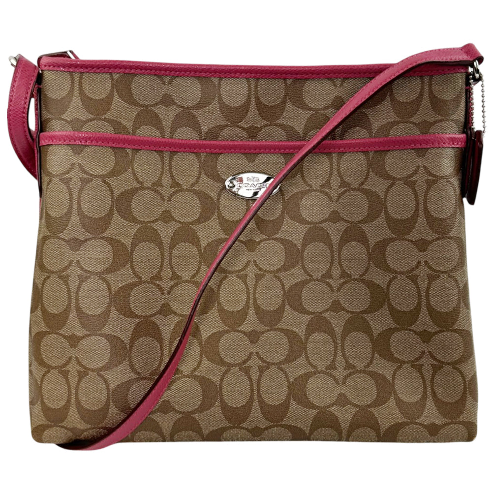 COACH Signature Brown/Pink Shoulder Crossbody Bag LHQ2008