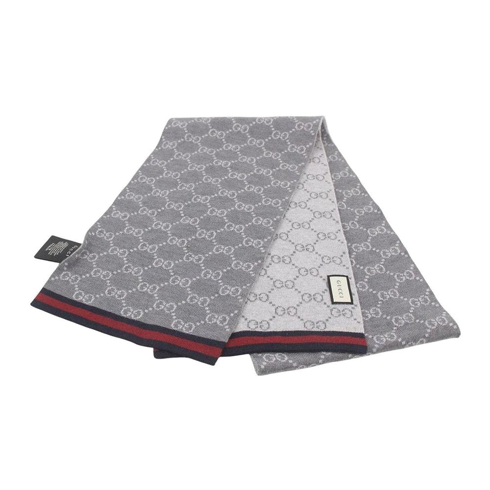 GUCCI Grey Sherry Line Wool Scarf LHQ2239