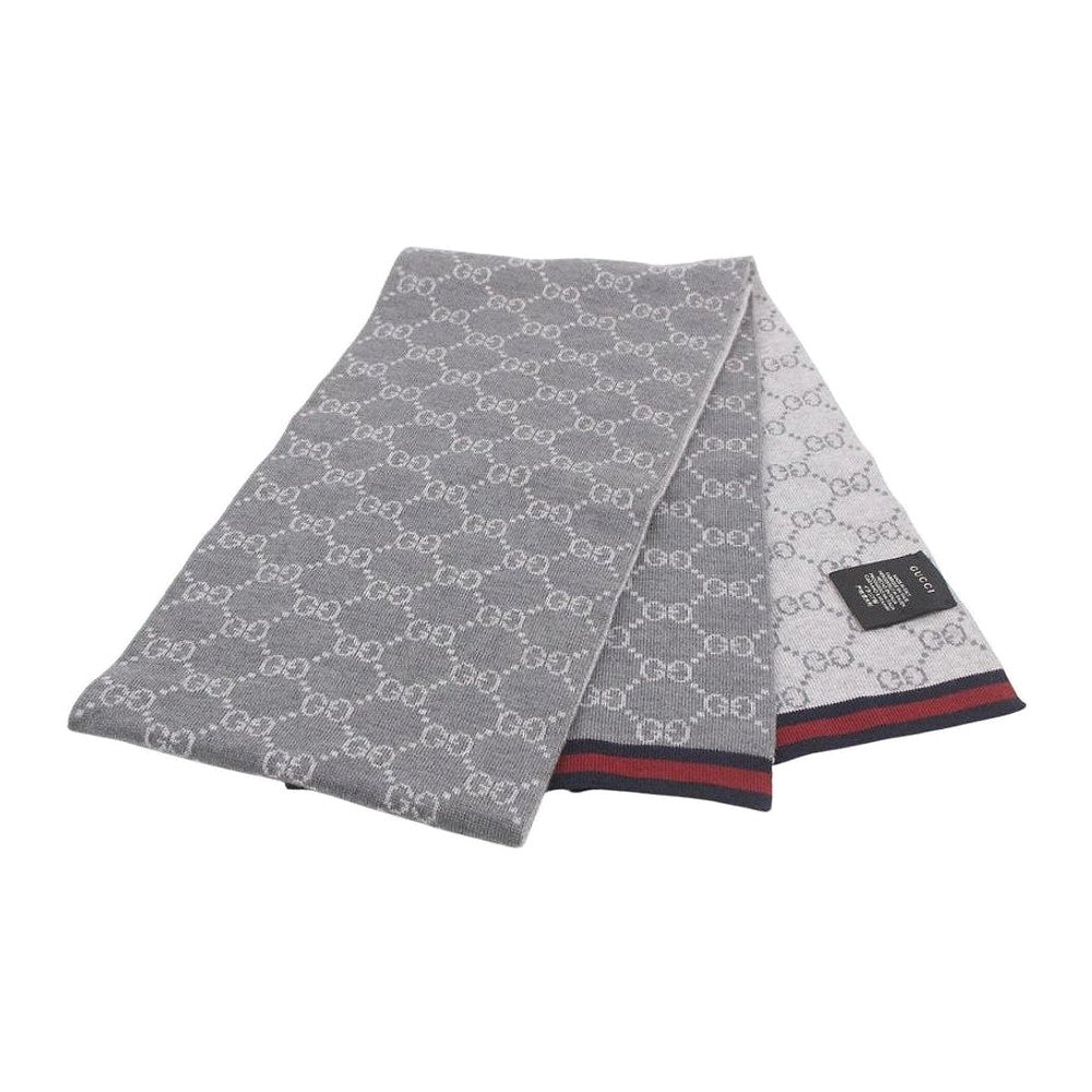 GUCCI Grey Sherry Line Wool Scarf LHQ2239