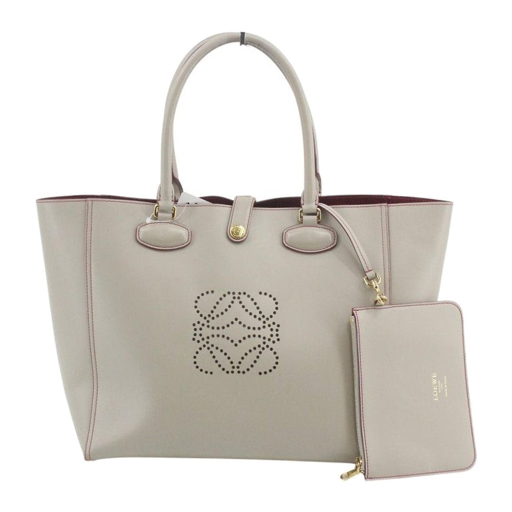 LOEWE Grey Leather Leo Anagram Tote Bag LHQ2364