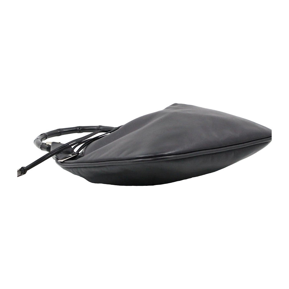 GUCCI Black Leather Bamboo Drawstring Shoulder Bag LHQ2386