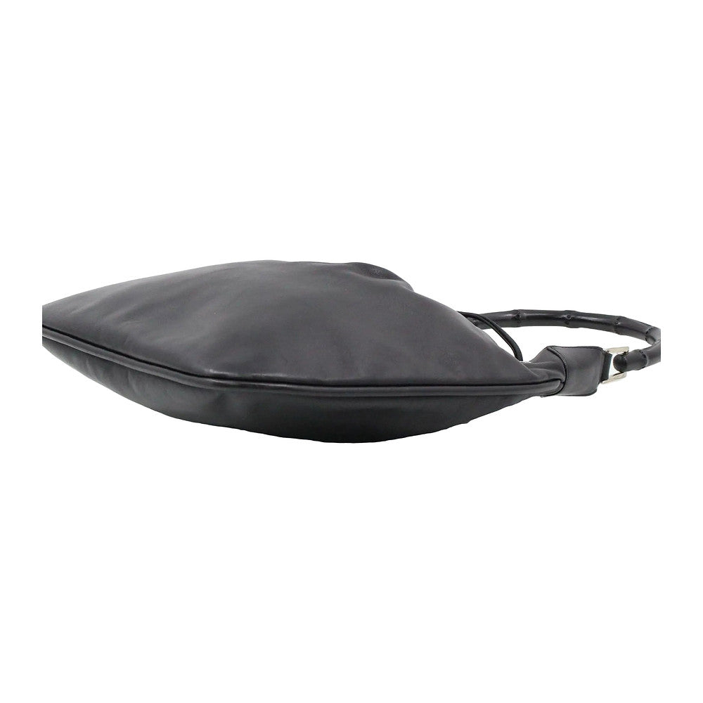 GUCCI Black Leather Bamboo Drawstring Shoulder Bag LHQ2386