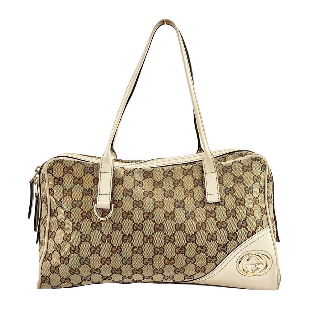 GUCCI GG New Britt Brown Canvas Boston Shoulder Bag LHQ2427