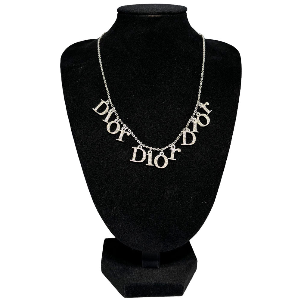 CHRISTIAN DIOR Collana in argento con strass trasparenti Hardware LHQ107